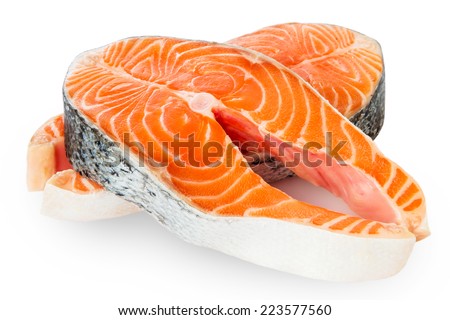 Fresh Raw Salmon Red Fish Steak isolated on a White Background