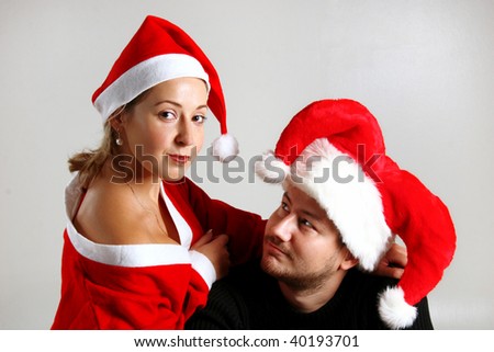 lovely couple in a christmas costumes