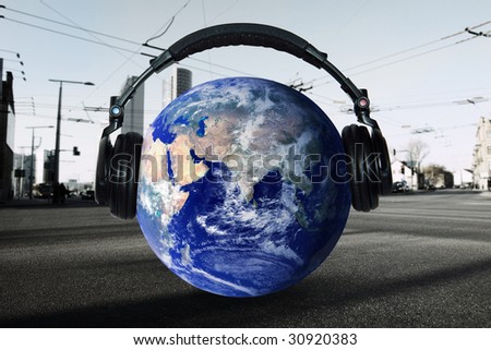 Music globe in a city