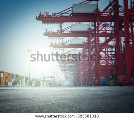 Container operation in the port.