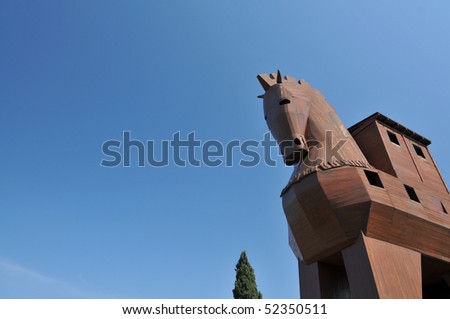 Trojan Horse in Troy, Turkey with clear blue skies
