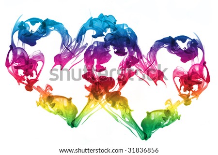 Colorful ink hearts together