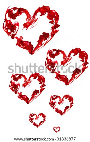 Red ink hearts isolated. abstract