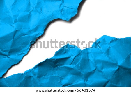 blue ripped paper with white background