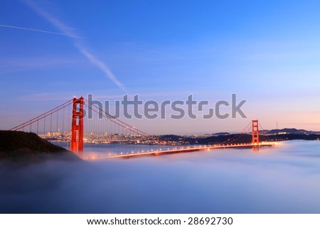 Golden Gate bridge after sunset