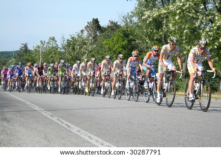 SISTIANA, ITALY - MAY 10 : Cyclists from main group at the second stage (Jesolo Trieste) in the Tour of Italy May 10, 2009 in Sistiana, Italy.