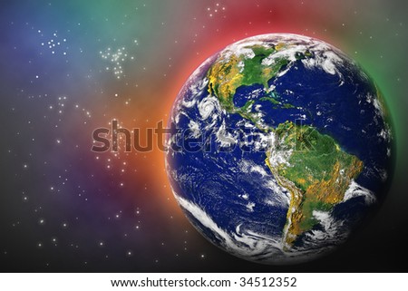 Earth in Space with lots of stars, photo of Earth from NASA