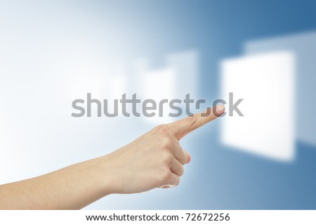 Pointer finger touching virtual blank screen