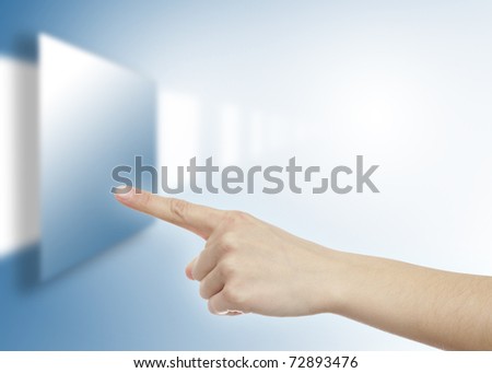 Pointer finger touching virtual screen