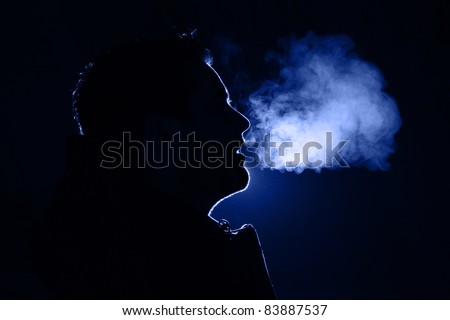 Colored outline of a man exhaling warm breath