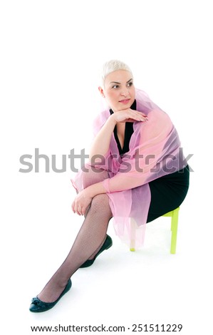 The image of the girl with a short hairstyle on a white background