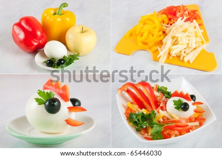 Stages of preparation of salad \