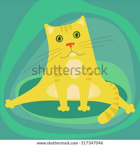 fat cartoon cat sitting on blue-green background