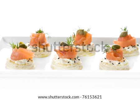 canape, snacks, salmon, fish, butter, toast, a restaurant, dill, food, seafood