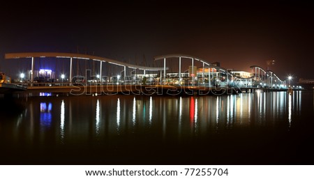 Barcelona port view of the night landscape lights water reflection