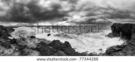 sea ocean wave clouds seascape panorama black & white
