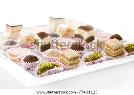dessert assortment, cookies, cake candy restaurant menu marmalade date