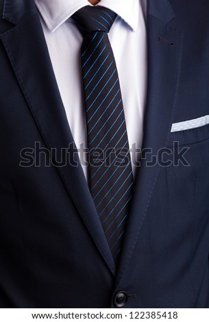 Blue business suit and tie