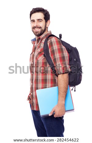 Portrait of a happy smiling student, isolated on white background