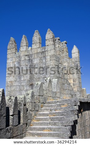 Top defensive wall inside Guimaraes castle in the north of Portugal