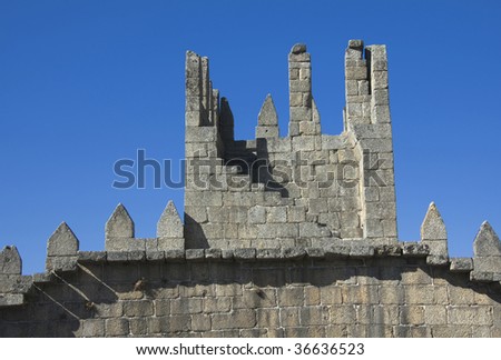 Top defensive wall inside Guimaraes castle in the north of Portugal