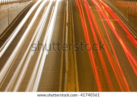 Light streaks from cars driving at night