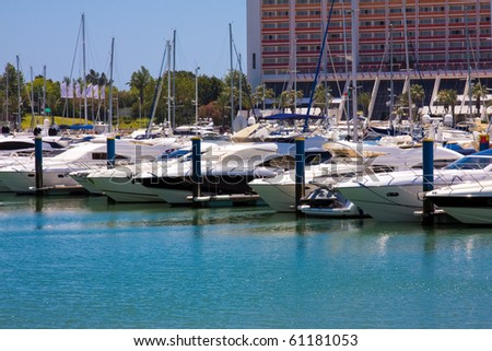 Luxurious yachts docked in the marina of Vilamoura, Algarve Portugal