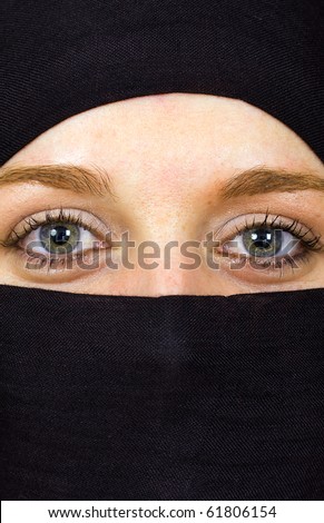 Close-up portrait a woman with black vell, arabic style