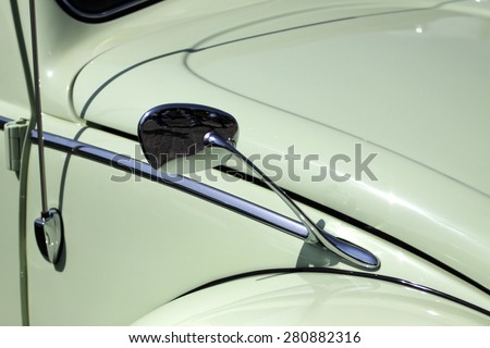 Sofia, Bulgaria - May 23, 2015: Retro parade old retro or vintage car or automobile front side and back side with front lights or headlights and radiator grill.