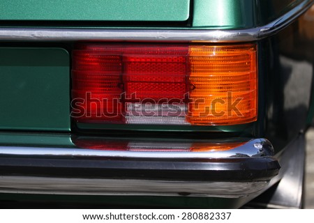 Sofia, Bulgaria - May 23, 2015: Retro parade old retro or vintage car or automobile front side and back side with front lights or headlights and radiator grill.