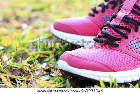 running shoes pink. blur and select focus background