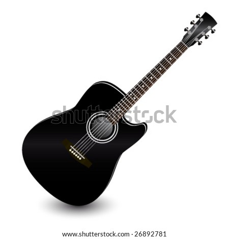 Black Acoustic Guitar Isolated On White Stock Vector Illustration
