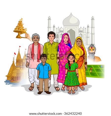 Vector design of Uttarpradeshi family showing culture of Uttar Pradesh, India