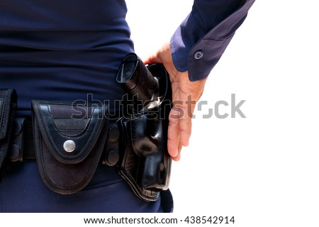 behind the police with gun belt on white background