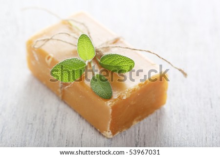 Bar of natural handmade Soap with herb sage