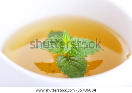 cup of tea with peppermint close up