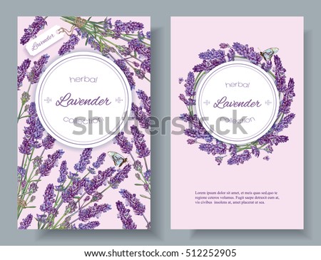 Vector lavender natural cosmetic vertical banners on lilac background. Design for cosmetics, make up, beauty salon, natural and organic products, health care products,aromatherapy. With place for text