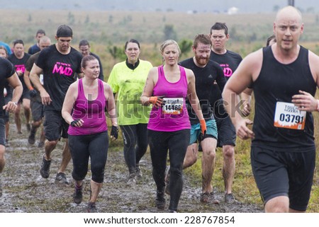 SUNSHINE COAST, QUEENSLAND, AUSTRALIA-16th AUGUST 2014:-Tough Mudder event Queensland.August 2014 in Australia. Tough Mudder is a gruelling challenge event where to finish is to be a winner