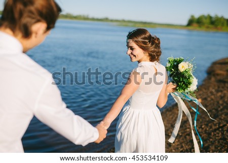 Just married couple on a beach. Wedding inspiration
