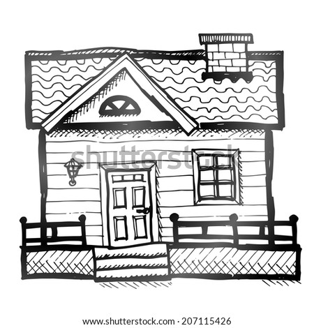 Hand drawn house. Sketch of home in doodle style. Qualitative illustration about architecture, building, real estate, construction, development, housing, etc