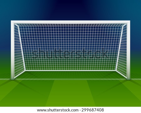 Soccer goalpost with net. Association football goal on field. Qualitative illustration for soccer, sport game, championship, gameplay, etc