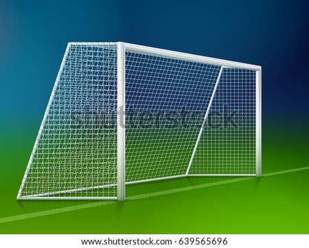Soccer goal post with net, side view. Association football goal on field. Best vector illustration for soccer, sport game, football, championship, gameplay, etc