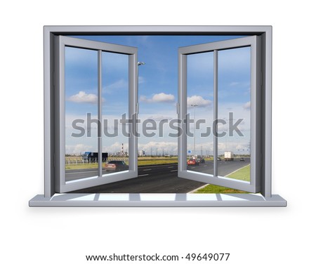 open white window view to the road