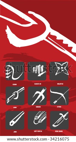 Illustrations of 9 martial arts symbols