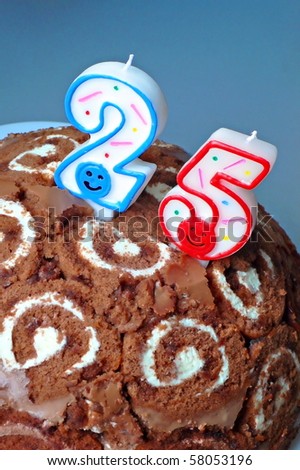 cake with a number twenty-five on top.Birthday, anniversary, etc.(vertical)