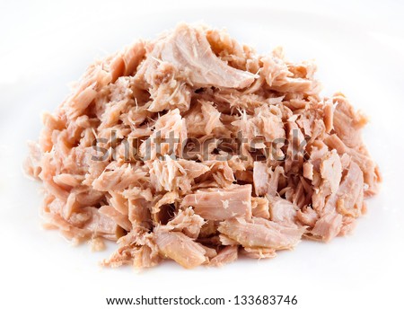 Tuna. canned fish on white