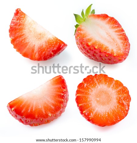 Strawberry isolated. Collection of slices and a half