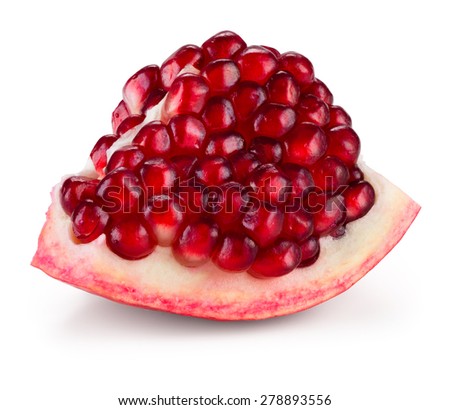 Ripe pomegranate fruit segment isolated on white. With clipping path.