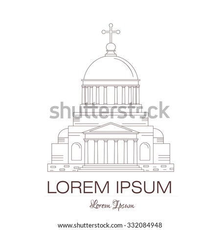 Classical building architecture made in line style vector. Building of a church or cathedral modern logo template.City constructor series.