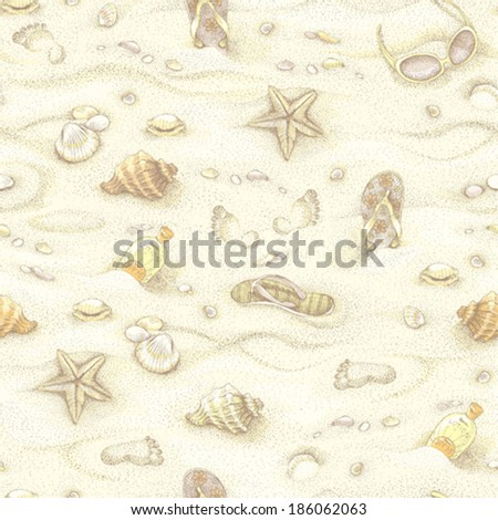 Seamless summer beach background colorful hand-drawn illustration Seamless summer beach background colorful hand-drawn illustration